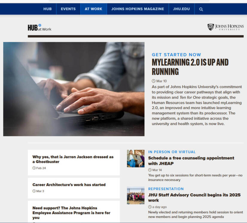 HUB at Work homepage
